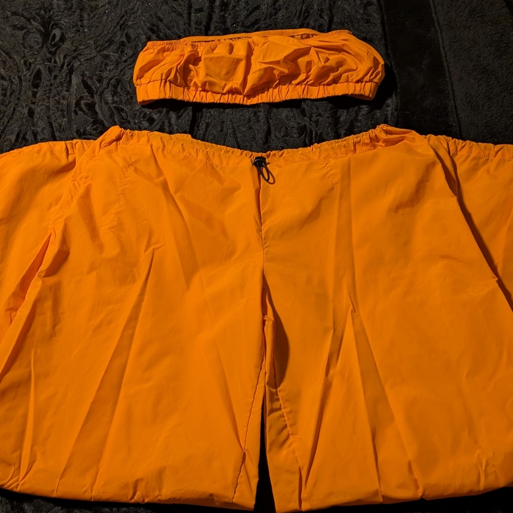 Shein Bright Orange Windbreaker Pants and Bandeau Set